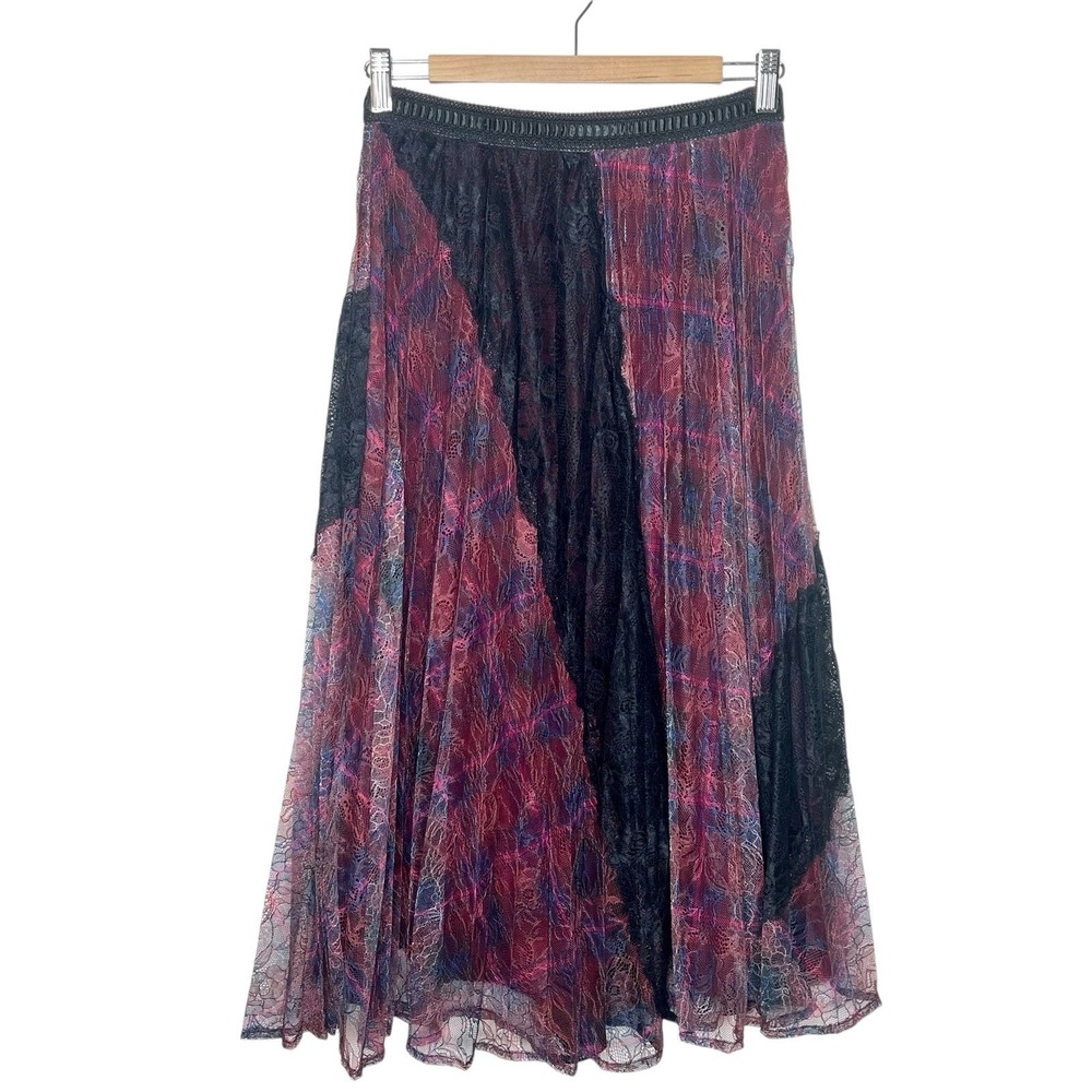 Maeve Anthropologie Plaid Lace Midi Skirt Womens 4 Whimsigoth Dark Romantic